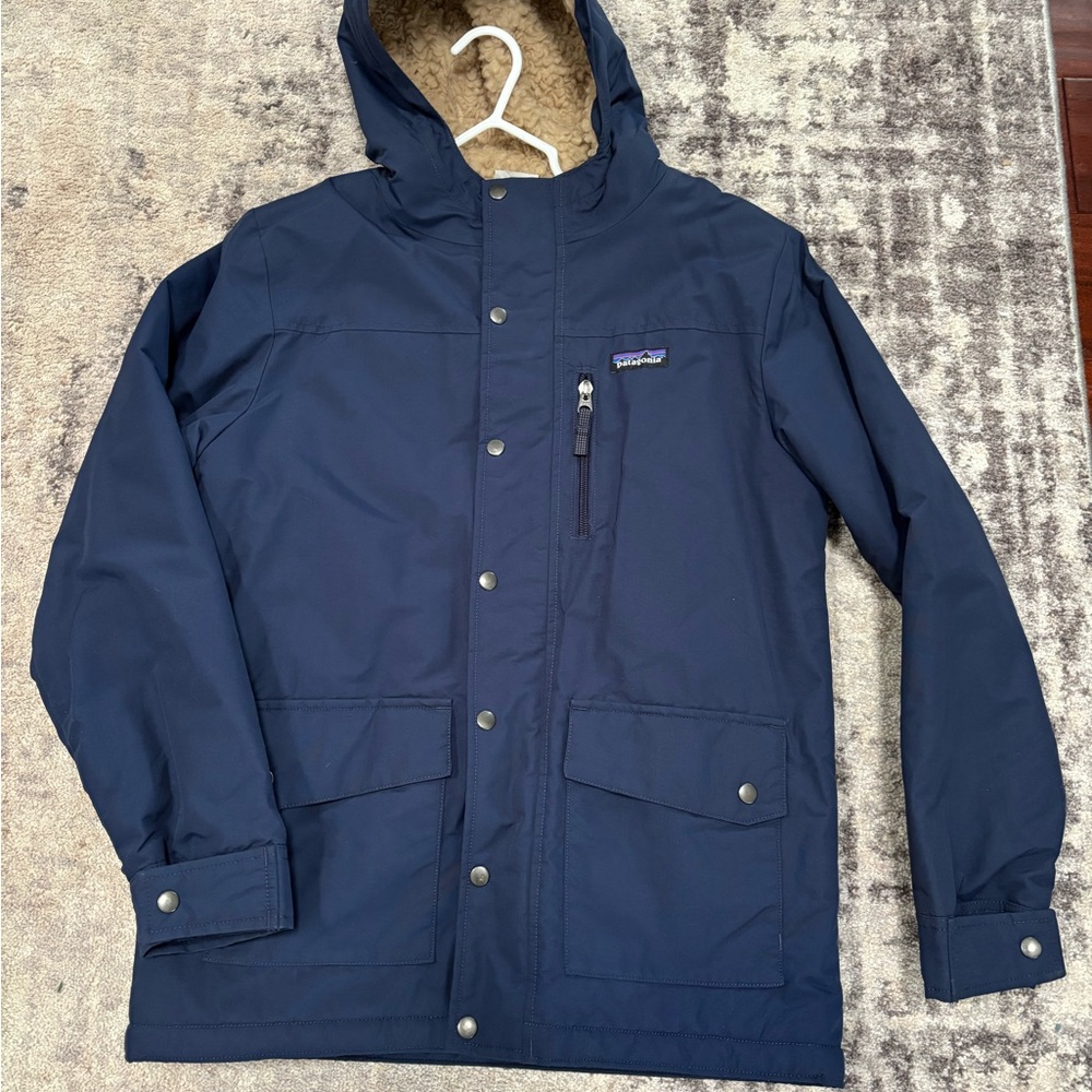 Patagonia Inferno Kids Navy Blue Sherpa Lined Jacket Size L 12